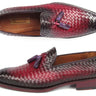 Paul Parkman Men's Woven Leather Tassel Loafers Burgundy in #color_