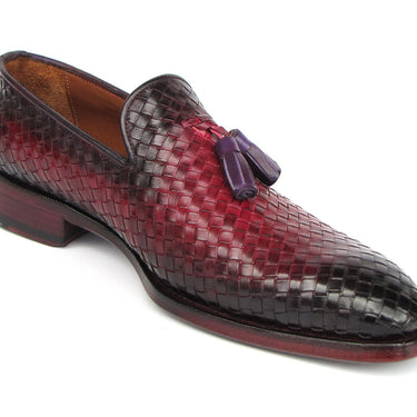 Paul Parkman Men's Woven Leather Tassel Loafers Burgundy in #color_