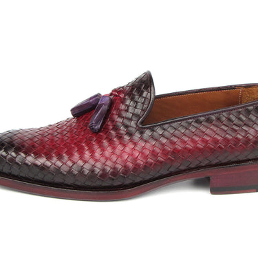 Paul Parkman Men's Woven Leather Tassel Loafers Burgundy in #color_