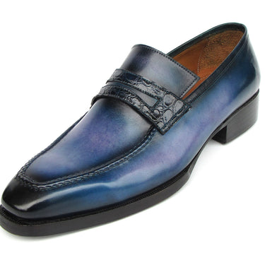 Paul Parkman Men's Blue Patina Handmade Loafers in #color_