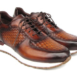 Paul Parkman Men's Brown Hand-Painted Woven Leather Sneakers in #color_