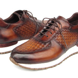 Paul Parkman Men's Brown Hand-Painted Woven Leather Sneakers in #color_