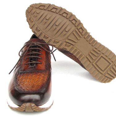 Paul Parkman Men's Brown Hand-Painted Woven Leather Sneakers in #color_