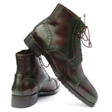 Paul Parkman Men's Green & Brown Hand-Painted Cap Toe Boots in #color_