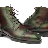 Paul Parkman Men's Green & Brown Hand-Painted Cap Toe Boots in #color_