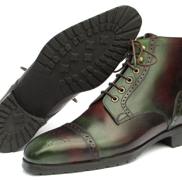 Paul Parkman Men's Green & Brown Hand-Painted Cap Toe Boots in #color_