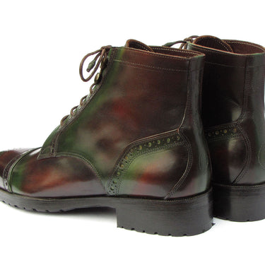 Paul Parkman Men's Green & Brown Hand-Painted Cap Toe Boots in #color_