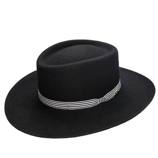 Fernandez y Roche Dallas Ribbon in Black Wool Gambler Hat Made in Spain in Black #color_ Black