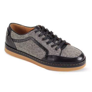 Giovanni Judd Leather & Tweed Dress Casual Sneakers in Black Tweed #color_ Black Tweed