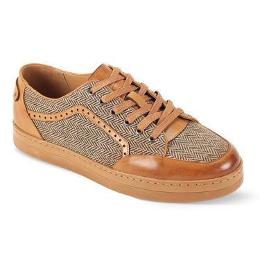 Giovanni Judd Leather & Tweed Dress Casual Sneakers in Tan Tweed #color_ Tan Tweed