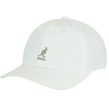 Kangol Washed Baseball Cap Adjustable Leather Backstrap in White OSFM #color_ White OSFM