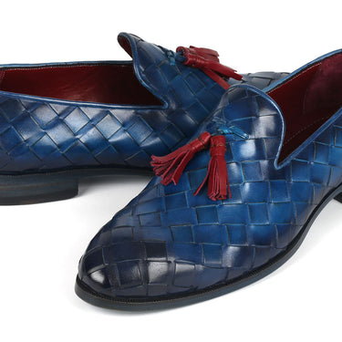 Paul Parkman Men's Big Braided Tassel Loafers Blue in #color_