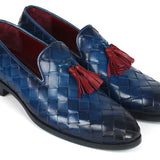 Paul Parkman Men's Big Braided Tassel Loafers Blue in #color_