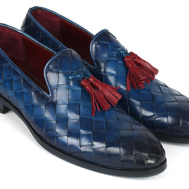 Paul Parkman Men's Big Braided Tassel Loafers Blue in #color_