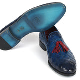 Paul Parkman Men's Big Braided Tassel Loafers Blue in #color_