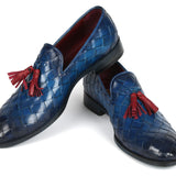 Paul Parkman Men's Big Braided Tassel Loafers Blue in #color_