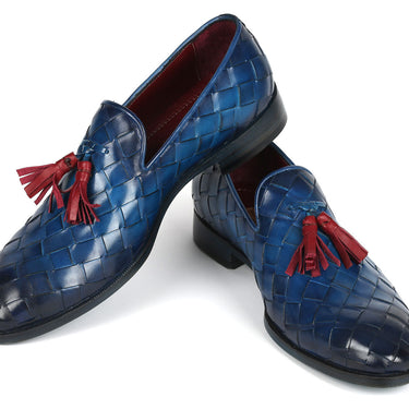 Paul Parkman Men's Big Braided Tassel Loafers Blue in #color_