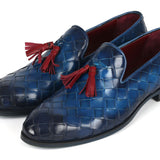 Paul Parkman Men's Big Braided Tassel Loafers Blue in #color_