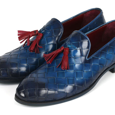 Paul Parkman Men's Big Braided Tassel Loafers Blue in #color_