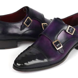 Paul Parkman Men's Studded Cap Toe Monkstraps Purple in #color_