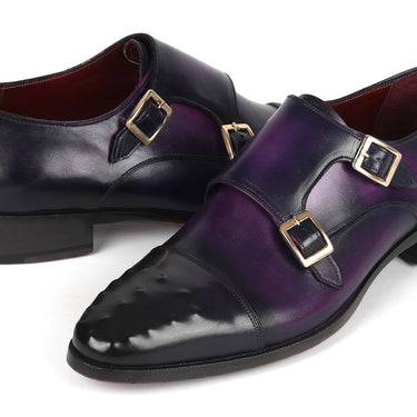 Paul Parkman Men's Studded Cap Toe Monkstraps Purple in #color_