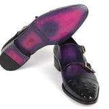 Paul Parkman Men's Studded Cap Toe Monkstraps Purple in #color_