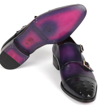 Paul Parkman Men's Studded Cap Toe Monkstraps Purple in #color_