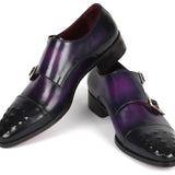 Paul Parkman Men's Studded Cap Toe Monkstraps Purple in #color_