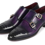 Paul Parkman Men's Studded Cap Toe Monkstraps Purple in #color_