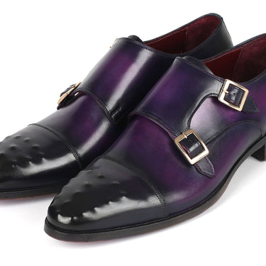 Paul Parkman Men's Studded Cap Toe Monkstraps Purple in #color_