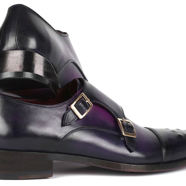 Paul Parkman Men's Studded Cap Toe Monkstraps Purple in #color_