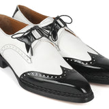 Paul Parkman Norwegian Welted Wingtip Men's Dress Shoes Black / White in #color_