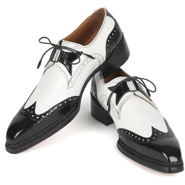 Paul Parkman Norwegian Welted Wingtip Men's Dress Shoes Black / White in #color_