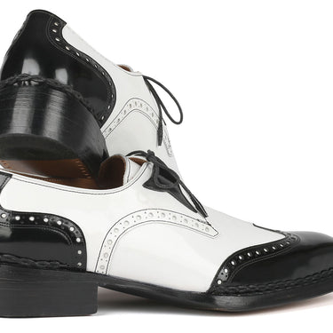 Paul Parkman Norwegian Welted Wingtip Men's Dress Shoes Black / White in #color_