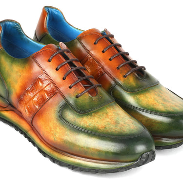 Paul Parkman Men's Green & Brown Patina Sneakers in #color_