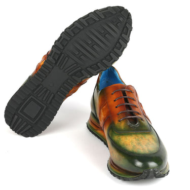 Paul Parkman Men's Green & Brown Patina Sneakers in #color_