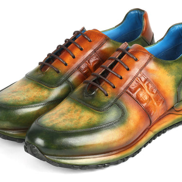 Paul Parkman Men's Green & Brown Patina Sneakers in #color_