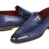 Paul Parkman Croco Textured Leather Loafer Blue in #color_