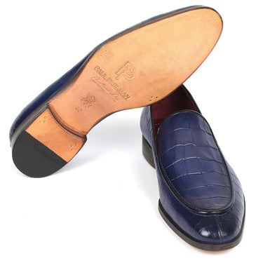 Paul Parkman Croco Textured Leather Loafer Blue in #color_