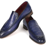 Paul Parkman Croco Textured Leather Loafer Blue in #color_