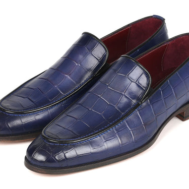 Paul Parkman Croco Textured Leather Loafer Blue in #color_