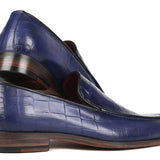 Paul Parkman Croco Textured Leather Loafer Blue in #color_