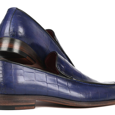 Paul Parkman Croco Textured Leather Loafer Blue in #color_