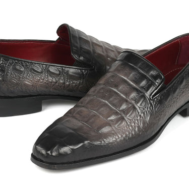 Paul Parkman Gray Crocodile Embossed Calfskin Loafers in #color_