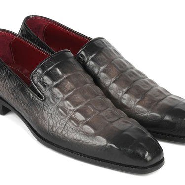 Paul Parkman Gray Crocodile Embossed Calfskin Loafers in #color_