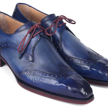 Paul Parkman Goodyear Welted Wingtip Derby Shoes Blue & Navy in #color_