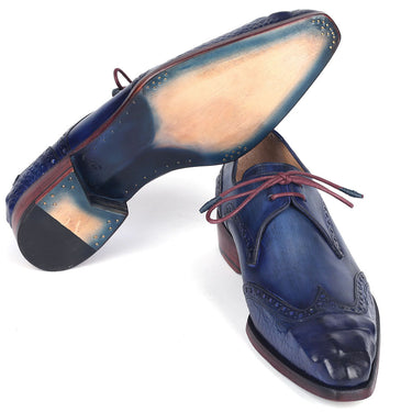 Paul Parkman Goodyear Welted Wingtip Derby Shoes Blue & Navy in #color_