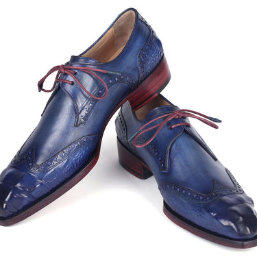 Paul Parkman Goodyear Welted Wingtip Derby Shoes Blue & Navy in #color_