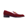 Mauri Baron in Ruby Red Mens Velvet Embossed / Ostrich Leg Horsebit Loafers in Ruby Red #color_ Ruby Red