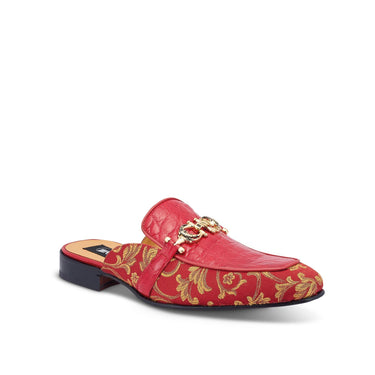 Mauri Bermuda in Red Mens Exotic Alligator / Gobelins Fabric High End Horsebit Mules in #color_